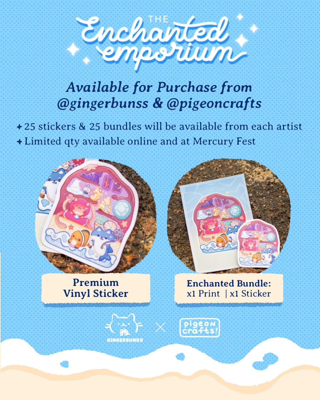 [PIGEONCRAFTS X GINGERBUNSS] 'The Enchanted Emporium' Limited Edition Print and Sticker
