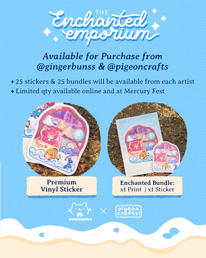[PIGEONCRAFTS X GINGERBUNSS] 'The Enchanted Emporium' Limited Edition Print and Sticker