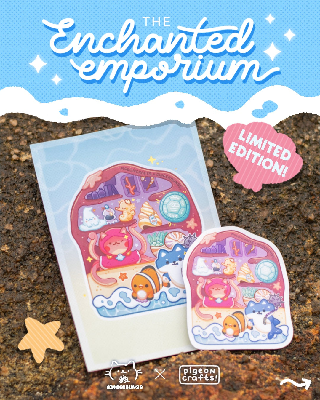 [PIGEONCRAFTS X GINGERBUNSS] 'The Enchanted Emporium' Limited Edition Print and Sticker